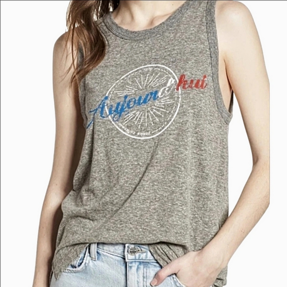 CURRENT/ELLIOT HEATHER GRAY SOFT BLUE & RED GRAPHIC TANK TOP
